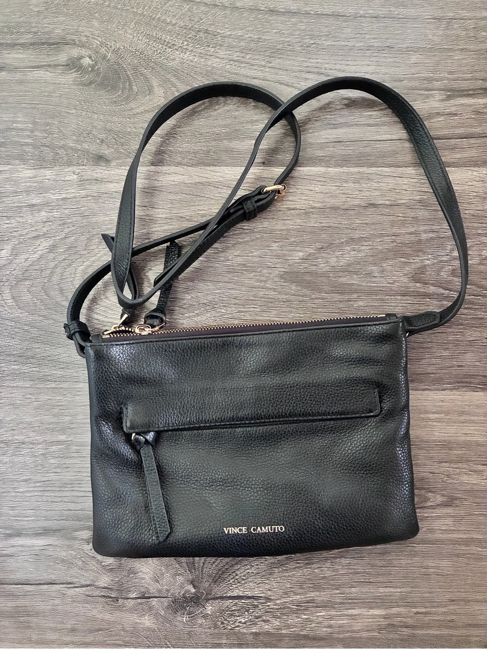 Vince Camuto Black Pebbled Leather Crossbody with Gold Hardware